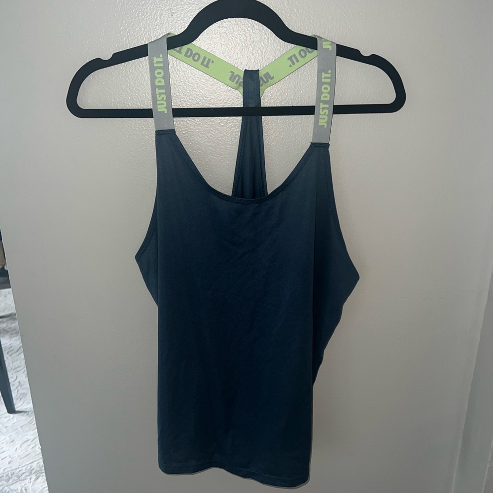 Nike Women's Dark Blue Tank Top with Green Straps